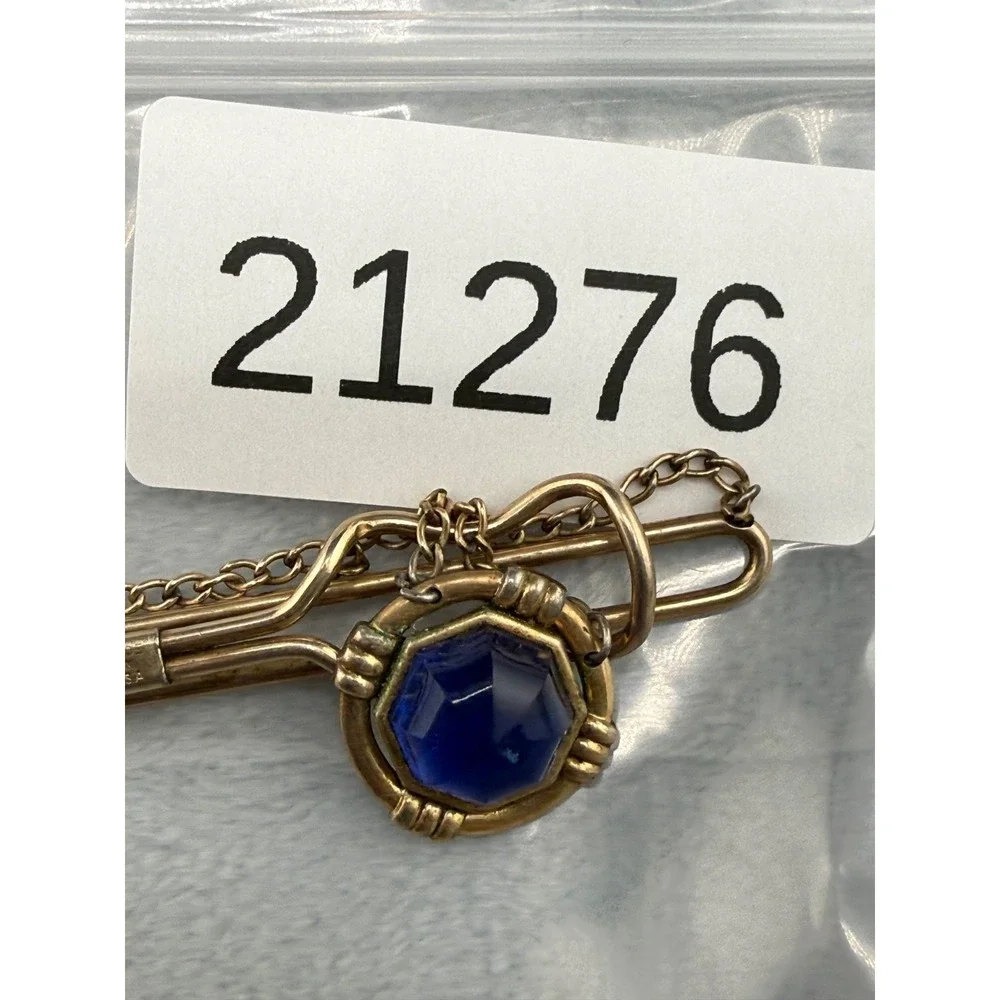 Vintage Hadley Tie Clip Blue Gold Tone‎